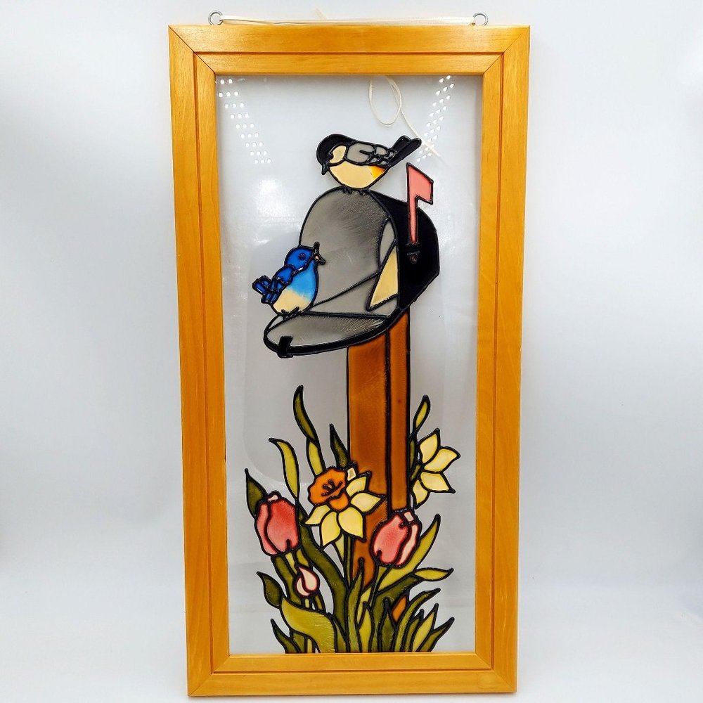Birds Flowers Mailbox Large Suncatcher Glass Art